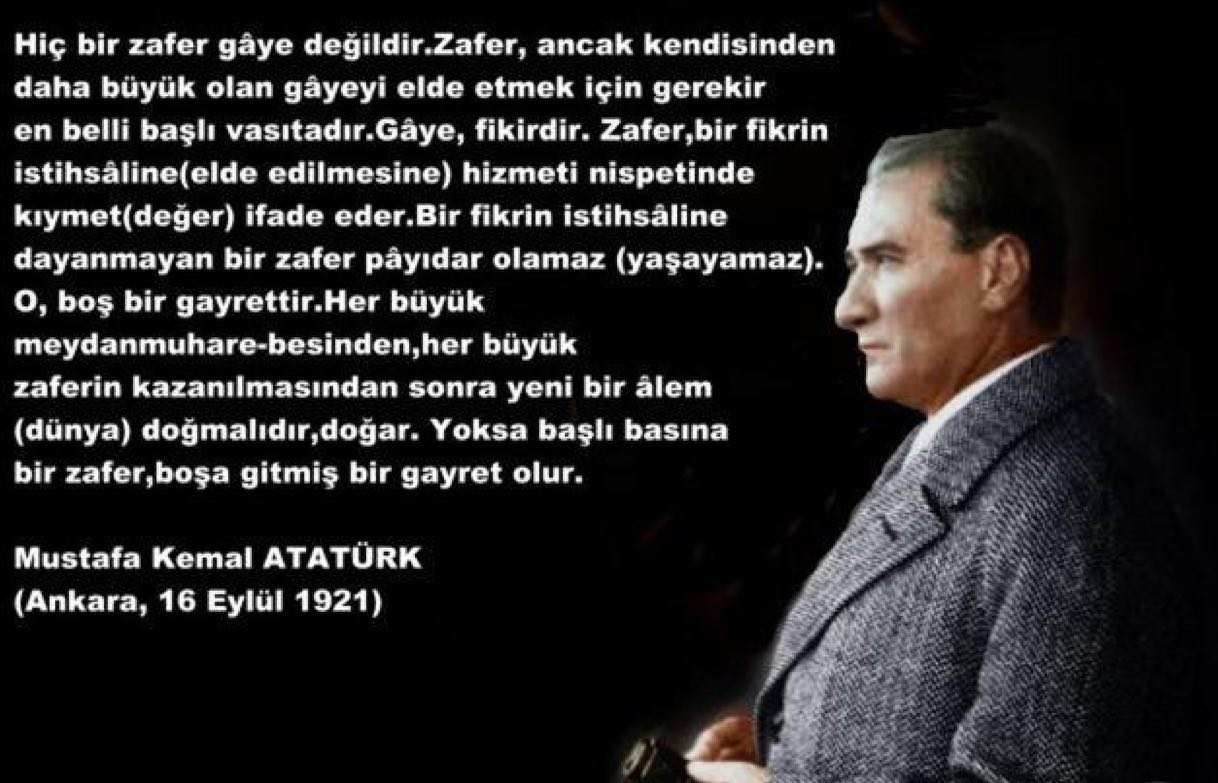 30 Ağustos Zafer Bayramımız kutlu olsun. 🇹🇷🎈
Zaferin ardındaki tam bağımsız Türkiye fikrine inanan ve ulaşılmasına liderlik eden başta Mustafa Kemal Atatürk olmak üzere tüm komutanlara, Zafer yolunda yokluk içinde savaşan, şehit düşen Türk asker ve komutanlarına ve yine yokluk içinde sahip oldukları her imkan ile birliklerimizi destekleyen yüce Türk halkına herseyimizi borçluyuz. Ruhları şad olsun. 🇹🇷🙏🏼✨❤️ 

#30Agustos #zaferbayramı #victoryday #sustainabilitycommitment #zerowaste #zeroplastic #cleanenvironment  #takeactionnow #globalcitizen #vucaworld #thoughtleadership #csuite #transformation #peace #sustainability #understanding #savetheforest🌲🌳🌍 #sustain4future  #sdgs  #savetheworld #savetheforest 🍃 #saveourlives #climate #habitat #sustainabledevelopment #development #ruraldevelopment #inclusivebusiness #bethechangeagent #humanrights